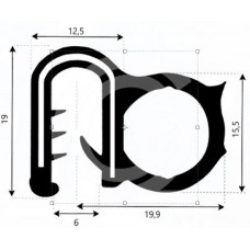 Door seal | EPDM | sponge rubber tube side | black | 19 x 12,5 mm | per meter